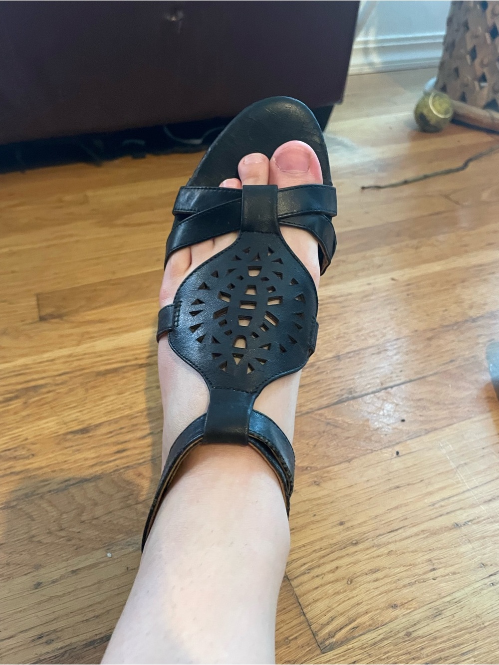 Black leather sandals